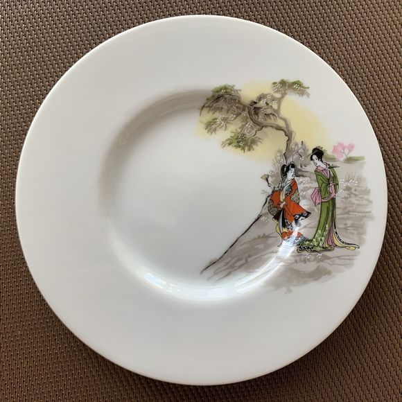 RARE Set of 4 SPAL Anthropologie Porcelain Geisha Saucer Plates Portugal Made 6" - Picture 5 of 12